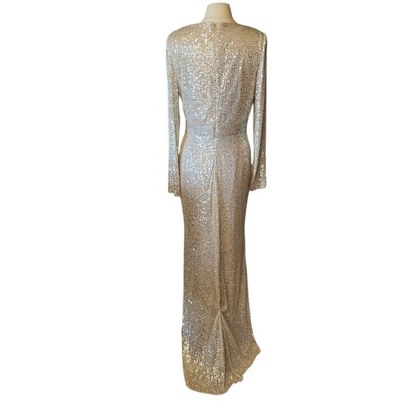 Ieena for Mac Duggal NEW 26490 Silver Sequined EveningGown Size 12 High Slit - Picture 5 of 11